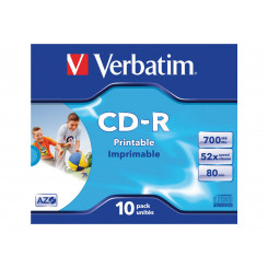 CD-R VERBATIM для печати, 80 минут, 700 МБ, 52x10
