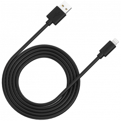 CANYON MFI-12, Lightning USB Cable for Apple (C48), round, PVC, 2M, OD:4.0mm, Power+signal wire: 21AWG*2C+28AWG*2C, Data transfer speed:26MB/s, Black. With shield, with CANYON logo and CANYON package. Certification: ROHS, MFI.