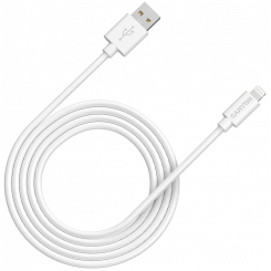 CANYON MFI-12, USB-кабель Lightning для Apple, круглый, ПВХ, 2 м, наружный диаметр: 4,0 мм, провод питания и сигнала: 21AWG*2C+28AWG*2C, скорость передачи данных: 26 МБ/с, белый. С щитком, логотипом CANYON и пакетом CANYON. Сертификация: ROHS, МФО.