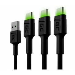 Green Cell USB Male - USB Type-C Male x 3 1.2m LED Backlight
