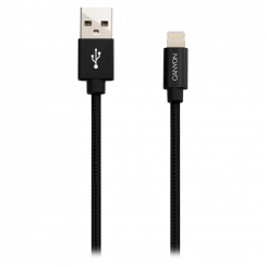 CANYON MFI-3, кабель Charge & Sync MFI в оплетке с металлической оболочкой, USB-Lightning, сертифицирован Apple, длина кабеля 1 м, наружный диаметр 2,8 мм, черный
