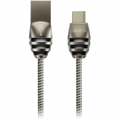CANYON UC-5, C-tüüpi USB 2.0 standardkaabel, toite- ja andmeväljund, 5 V 2A, OD 3,5 mm, metallist jope, 1 m, püstoli värv, 0,04 kg