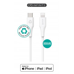 eSTUFF INFINITE Super Soft USB-C to Lightning Cable to Cable MFI 3m White - 100% Recycled Plastic
