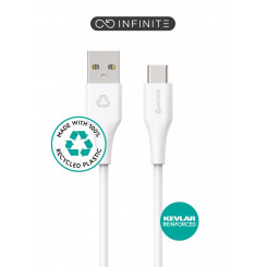 eSTUFF INFINITE ülipehme USB-C-USB-A kaabel 1 m valge – 100% taaskasutatud plastik