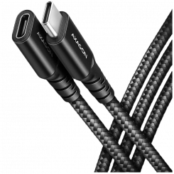 Удлинительный USB-кабель 20 Гбит/с длиной 0,5 м. ПД 240Вт, 5А, HD-видео 8К. Черная плетеная.