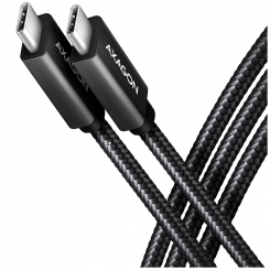 Axagon Data и зарядный USB-кабель 480 Мбит/с, длина 3 м. ПД 240Вт, 5А. Черная плетеная.
