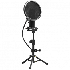 LORGAR Voicer 721, игровой микрофон, черный, конденсаторный USB-микрофон с подставкой для штатива и поп-фильтром, в том числе 1 микрофон, 1 металлический штатив, 1 пластиковый амортизатор, 1 крышка от ветрового стекла, кабель USB Type C длиной 2 м, 1 поп-
