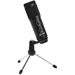 LORGAR Soner 313, игровой микрофон, конденсаторный USB-микрофон с ручкой громкости и ручкой эха, частотный диапазон: 80 Гц — 17 кГц, включая 1 микрофон, 1 USB-кабель длиной 2,5 м, 1 штатив, размеры: Ø47,4*158,2* 48,1 мм, вес: 243,0 г, Черный