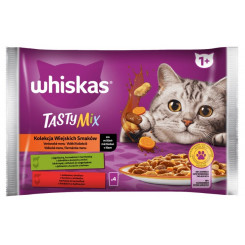 WHISKAS Tasty Mix в соусе Баранина с курицей и морковью, Говядина с птицей - влажный корм для кошек - 4x 85г