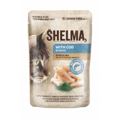 Корм Shelma для кошек филе трески с соусом из спирулины 28х85г