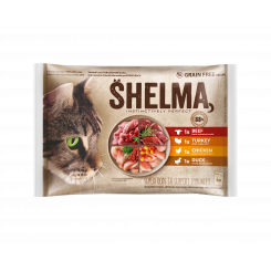 Shelma cat food with meat 4x85g beef, chicken, duck, turkey in sauce