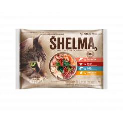 Shelma cat food meat-fish 4x85g salmon, cod, beef in chicken sauce