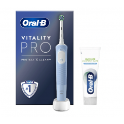 Oral-B   Vitality Pro Protect X Clean   Electric Toothbrush + Toothpaste   Rechargeable   For adults   Number of brush heads included 1   Number of teeth brushing modes 3   Blue