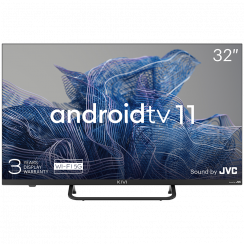 32 дюйма, FHD, Android TV 11, черный, 1920x1080, 60 Гц, звук JVC, 2x8 Вт, 27 кВтч/1000 ч, BT5.1, порты HDMI 3, 24 месяца