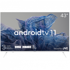 43', UHD, Android TV 11, White, 3840x2160, 60 Hz, Sound by JVC, 2x12W, 53 kWh/1000h, BT5.1, HDMI ports 4, 24 months