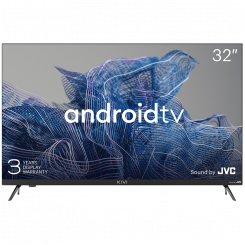 32', HD, Google Android TV, must, 1366x768, 60 Hz, JVC heli, 2x8W, 33 kWh/1000h, BT5, HDMI-pordid 3, 24 kuud