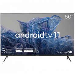 50', UHD, Android TV 11, must, 3840x2160, 60 Hz, JVC heli, 2x12W, 70 kWh/1000h, BT5.1, HDMI-pordid 4, 24 kuud