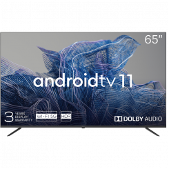 65, UHD, Android TV 11, must, 3840x2160, 60 Hz, JVC heli, 2x12W, 53 kWh / 1000h, BT5.1, HDMI-pordid 4, 24 kuud