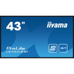 iiyama 43 1920x1080, IPS-paneel, 1% hägu, maastikurežiim, kõlarid 2x 10W, VGA, 3x HDMI, 350cd / m², Media Play USB-port, juhtvõrk / RS232C, VESA 400x400