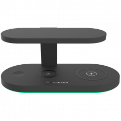 CANYON WS-501, 5in1 Wireless charger, with UV sterilizer, with touch button for Running water light, Input QC36W or PD30W, Output 15W/10W/7.5W/5W, USB-A 10W(max), Type c to USB-A cable length 1.2m, 188*90*81mm, 0.249Kg, Black