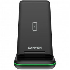 CANYON WS-304, складное беспроводное зарядное устройство 3 в 1, с сенсорной кнопкой для фонаря проточной воды, вход 9 В/2 А, 12 В/1,5 А, выход 15 Вт/10 Вт/7,5 Вт/5 Вт, кабель Type c — USB-A, длина 1,2 м, с QC18W EU вилка, 132,51*75*28,58 мм, 0,168 кг, чер