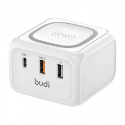 10W Budi 317TE inductive charger, 2x USB + USB-C, 18W (white)