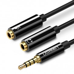 Аудио разветвитель UGREEN AV141 AUX, кабель мини-джек 3,5 мм (папа) для наушников + микрофон (гнездо), 20 см (черный)
