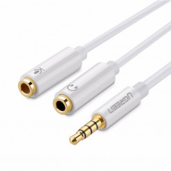 UGREEN AV141 Audio splitter AUX mini jack 3.5 mm (male) for headphones + microphone (female), 20 cm (white)