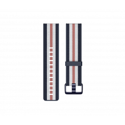 Fitbit Versa-Lite kootud hübriidrihm, suur, tumesinine/roosa Fitbit Versa kootud hübriidrihm on valmistatud polüestrist kootud materjalist pealt ja fluoroelastomeeri materjalist alt koos alumiiniumpandlaga. Fitbit Versa kootud hübriidriba ei ole veeresist