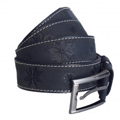 Leather belt ETNO cornflower dark blue 3.5 x 130 cm