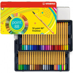 Чернильная ручка STABILO, точка 88, 50 цветов, металлическая коробка
