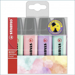 Текстовый маркер STABILO, BOSS ORIGINAL, пастель, 4 цвета/монета, фиолетовый, бирюзовый, розовый