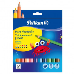 Pelikan colored pencil, triangular, SOFT, coarse + sharpener, 12 colors