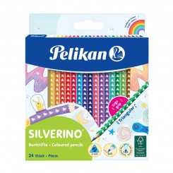 Карандаш цветной Pelikan, Silverino, треугольный, МЯГКИЙ, тонкий, 24 цвета