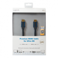 Logilink Premium HDMI Cable for Ultra HD Black HDMI to HDMI 1.8 m
