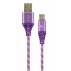Gembird USB Male - USB Type C Male Premium cotton braided 1m Purple/White