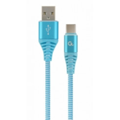 Gembird USB Male - USB Type C Male Premium cotton braided 1m Blue/White