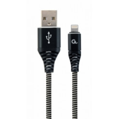 Gembird USB Male - Lightning Male Premium cotton braided 1m Black/White