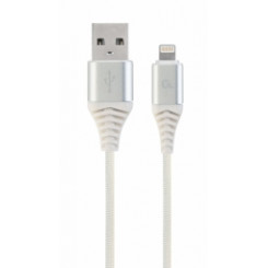 Gembird USB Male - Lightning Male Premium cotton braided 1m Silver/White