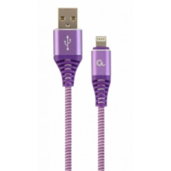 Gembird USB Male - Lightning Male Premium cotton braided 1m Purple/White