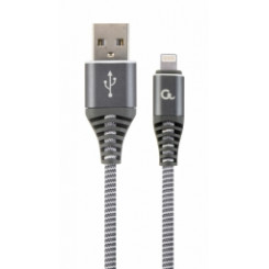 Gembird USB Male — Lightning Male Премиум, хлопковая оплетка, 1 м, цвет «серый космос»/белый