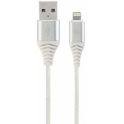 Gembird Premium Хлопковый плетеный USB-порт на 8 контактов, 2 м, серебристый/белый