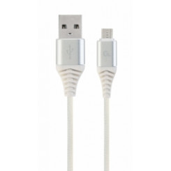 Gembird USB Male - Micro USB Male Премиум хлопковая оплетка 2м Серебристый/Белый