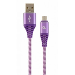 Gembird USB Male - Micro USB Male Премиум хлопковая оплетка 2м Фиолетовый/Белый