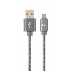 Gembird USB штекер - Micro USB штекер премиум-класса, спиральный металл, 1 м, серый металлик