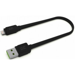 Kabelis Green Cell USB-A Male — разъем Lightning с быстрой зарядкой, 25 см, черный
