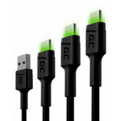 USB-разъем Green Cell — набор вилок USB Type-C, 3 шт., со светодиодным диодом, 1,2 м