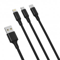 Кабель USB XO 3w1 USB-C/Lightning/Micro 2,4А 1,2м (черный)