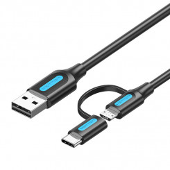 2in1 USB 2.0 to USB-C/Micro-B USB Vention CQDBF cable, 1m (black)