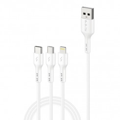 Foneng X36 3in1 USB to USB-C / Lightning / Micro USB kaabel, 2,4A, 2m (valge)